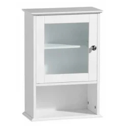 Victorian Plumbing White Wood Wall Cabinet With Single Glass Door