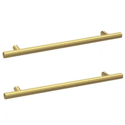 2 X Arezzo Industrial Style Knurled 'T' Bar Brushed Brass Handles (192mm Centres)