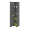 Arezzo Matt Grey Mirrored Wall Hung Tall Storage Cabinet With Brushed Brass Handles