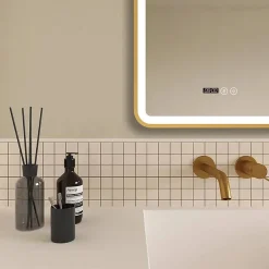 Arezzo Brushed Brass 500 X 700mm Rectangular LED Illuminated Anti-Fog Bathroom Mirror With Time Display -Hudson Reed Sales arzim01bb d1