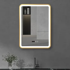 Arezzo Brushed Brass 500 X 700mm Rectangular LED Illuminated Anti-Fog Bathroom Mirror With Time Display -Hudson Reed Sales arzim01bb d3