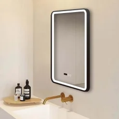 Arezzo Matt Black 500 X 700mm Rectangular LED Illuminated Anti-Fog Bathroom Mirror With Time Display -Hudson Reed Sales arzim01mb d1