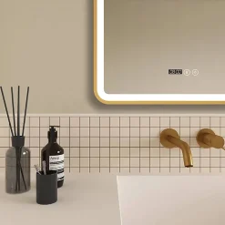 Arezzo Brushed Brass 600 X 800mm Rectangular LED Illuminated Anti-Fog Bathroom Mirror With Time Display 8 Arezzo Brushed Brass 600 X 800mm Rectangular LED Illuminated Anti-Fog Bathroom Mirror With Time Display -Hudson Reed Sales arzim02bb d1