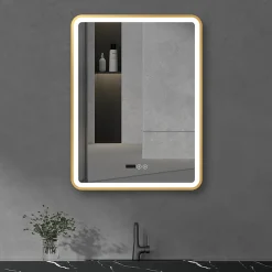 Arezzo Brushed Brass 600 X 800mm Rectangular LED Illuminated Anti-Fog Bathroom Mirror With Time Display 10 Arezzo Brushed Brass 600 X 800mm Rectangular LED Illuminated Anti-Fog Bathroom Mirror With Time Display -Hudson Reed Sales arzim02bb d3