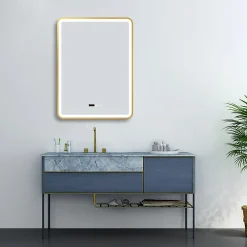 Arezzo Brushed Brass 600 X 800mm Rectangular LED Illuminated Anti-Fog Bathroom Mirror With Time Display 11 Arezzo Brushed Brass 600 X 800mm Rectangular LED Illuminated Anti-Fog Bathroom Mirror With Time Display -Hudson Reed Sales arzim02bb d4