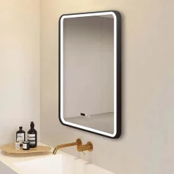 Arezzo Matt Black 600 X 800mm Rectangular LED Illuminated Anti-Fog Bathroom Mirror With Time Display -Hudson Reed Sales arzim02mb d1