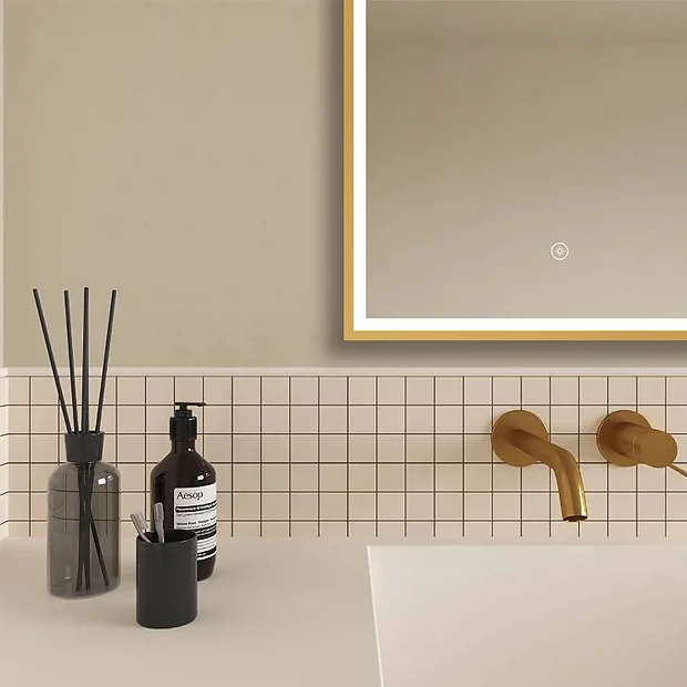 Arezzo Brushed Brass 500 X 700mm Rectangular LED Illuminated Anti-Fog Bathroom Mirror 3 Arezzo Brushed Brass 500 X 700mm Rectangular LED Illuminated Anti-Fog Bathroom Mirror - Image 3