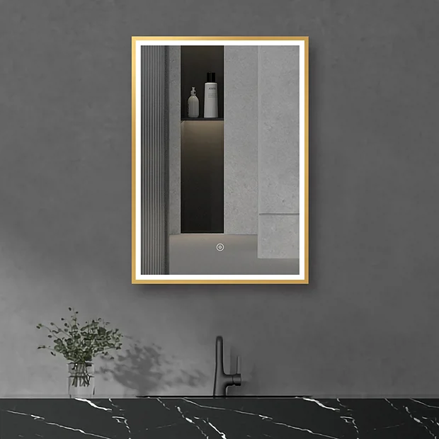 Arezzo Brushed Brass 500 X 700mm Rectangular LED Illuminated Anti-Fog Bathroom Mirror 5 Arezzo Brushed Brass 500 X 700mm Rectangular LED Illuminated Anti-Fog Bathroom Mirror - Image 5