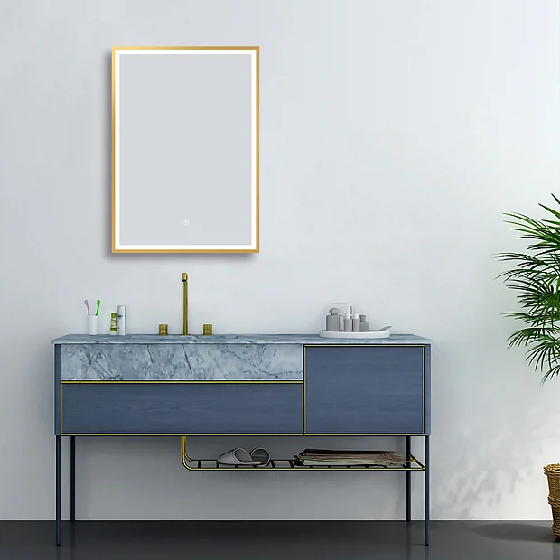 Arezzo Brushed Brass 500 X 700mm Rectangular LED Illuminated Anti-Fog Bathroom Mirror 6 Arezzo Brushed Brass 500 X 700mm Rectangular LED Illuminated Anti-Fog Bathroom Mirror - Image 6