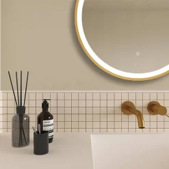 Arezzo Brushed Brass 600mm Round LED Illuminated Anti-Fog Bathroom Mirror -Hudson Reed Sales arzim08bb d1