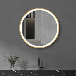 Arezzo Brushed Brass 600mm Round LED Illuminated Anti-Fog Bathroom Mirror -Hudson Reed Sales arzim08bb d3