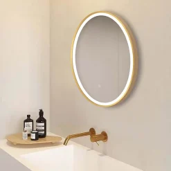 Arezzo Brushed Brass 600mm Round LED Illuminated Anti-Fog Bathroom Mirror -Hudson Reed Sales arzim08bb lrg