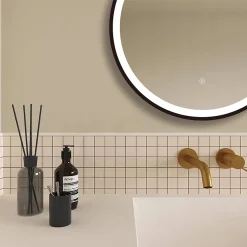 Arezzo Matt Black 600mm Round LED Illuminated Anti-Fog Bathroom Mirror -Hudson Reed Sales arzim08mb d2