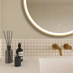 Arezzo Brushed Brass 800mm Round LED Illuminated Anti-Fog Bathroom Mirror -Hudson Reed Sales arzim10bb d2