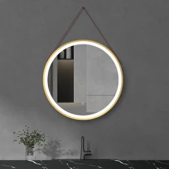 Arezzo Brushed Brass Hanging 600mm Round LED Illuminated Anti-Fog Bathroom Mirror -Hudson Reed Sales arzim11bb d2