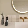 Arezzo Brushed Brass Hanging 600mm Round LED Illuminated Anti-Fog Bathroom Mirror
