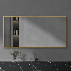 Arezzo Brushed Brass Square Edge Framed Bathroom Mirror - 1400 X 500mm -Hudson Reed Sales az147bb d2