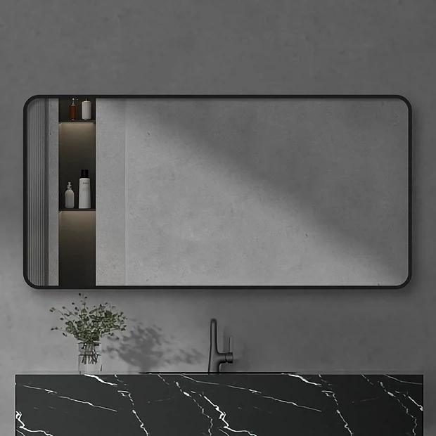Arezzo Matt Black Framed Bathroom Mirror - 1400 X 700mm 2 Arezzo Matt Black Framed Bathroom Mirror - 1400 X 700mm - Image 2