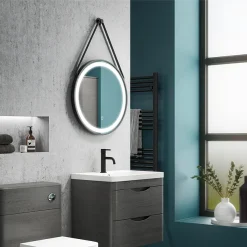 Arezzo Matt Black 600mm Round LED Illuminated Anti-Fog Bathroom Mirror -Hudson Reed Sales az47mb n d2