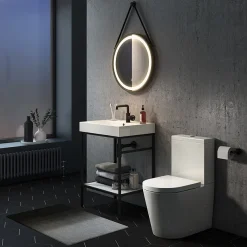 Arezzo Matt Black 600mm Round LED Illuminated Anti-Fog Bathroom Mirror