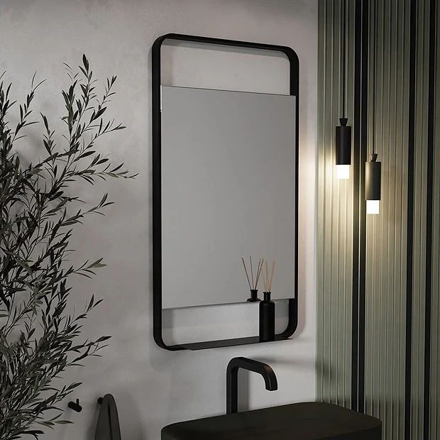 Arezzo Matt Black 550 X 1000mm Mirror With Shelf 3 Arezzo Matt Black 550 X 1000mm Mirror With Shelf - Image 3