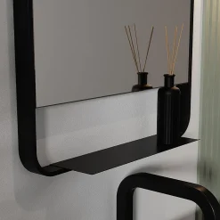 Arezzo Matt Black 550 X 1000mm Mirror With Shelf