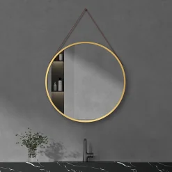 Arezzo Brushed Brass Hanging 600mm Round Bathroom Mirror -Hudson Reed Sales az6hmbb d2