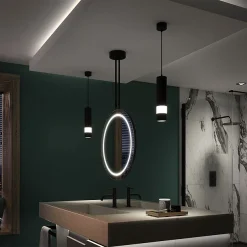Arezzo Matt Black 600mm Hanging LED Illuminated Bathroom Mirror With Infrared Sensor & Anti-Fog -Hudson Reed Sales az9203mb d1
