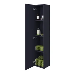 Arezzo Wall Hung Tall Storage Cabinet - Matt Blue - With Industrial Style Black Handle