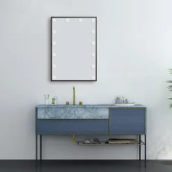 Arezzo Bulb Matt Black 500 X 700mm LED Illuminated Mirror With Motion Sensor + Anti-Fog -Hudson Reed Sales azbm103 d3