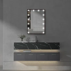 Arezzo Bulb Matt Black 500 X 700mm LED Illuminated Mirror With Motion Sensor + Anti-Fog -Hudson Reed Sales azbm103 d4