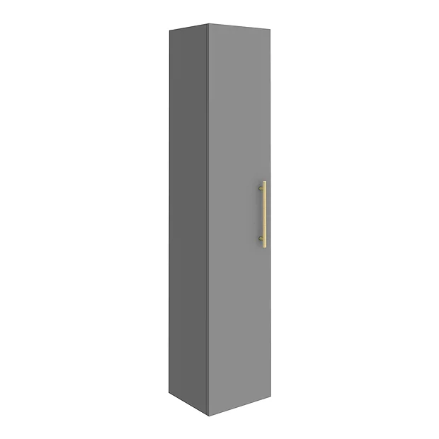 Arezzo Wall Hung Tall Storage Cabinet - Matt Grey - With Industrial Style Brushed Brass Handle 2 Arezzo Wall Hung Tall Storage Cabinet - Matt Grey - With Industrial Style Brushed Brass Handle - Image 2