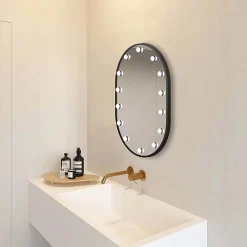 Arezzo Bulb 500 X 700mm Capsule Matt Black LED Illuminated Mirror With Motion Sensor + Anti-Fog -Hudson Reed Sales bm100 d4