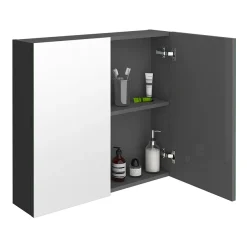 Klyn Bathroom Brooklyn 800mm Gloss Grey Bathroom Mirror Cabinet - 2 Door
