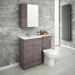 Klyn Bathroom Brooklyn 600mm Bathroom Mirror & Fascia Cabinet - Grey Avola -Hudson Reed Sales brooklynbathroommirrorfasciacabinetgreyavola600mmd1