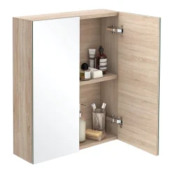 Klyn Bathroom Brooklyn Natural Oak 600mm Bathroom Mirror Cabinet - 2 Door -Hudson Reed Sales brooklynnaturaloak600mmbathroommirrorcabinet2doord2