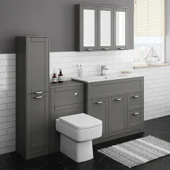 Keswick Grey 900mm Traditional Wall Hung 3 Door Mirror Cabinet 6 Keswick Grey 900mm Traditional Wall Hung 3 Door Mirror Cabinet -Hudson Reed Sales kesgry3dm d1