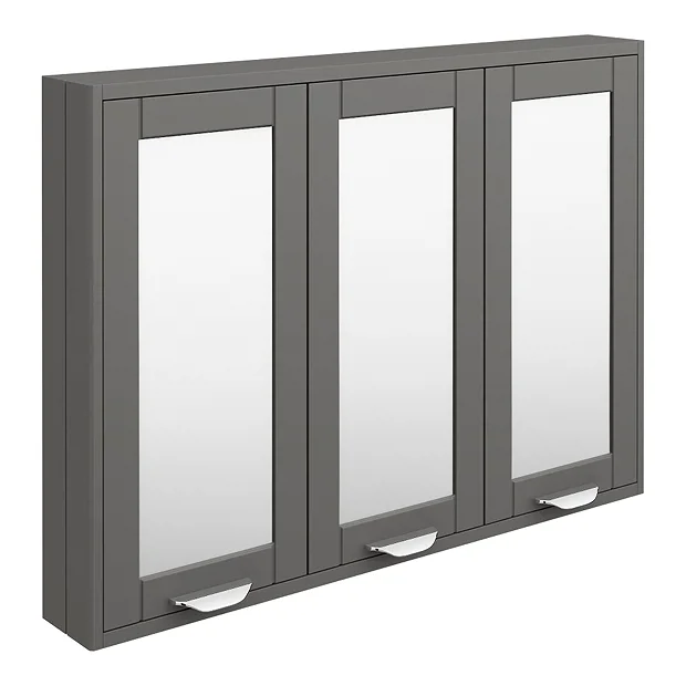 Keswick Grey 900mm Traditional Wall Hung 3 Door Mirror Cabinet 2 Keswick Grey 900mm Traditional Wall Hung 3 Door Mirror Cabinet - Image 2