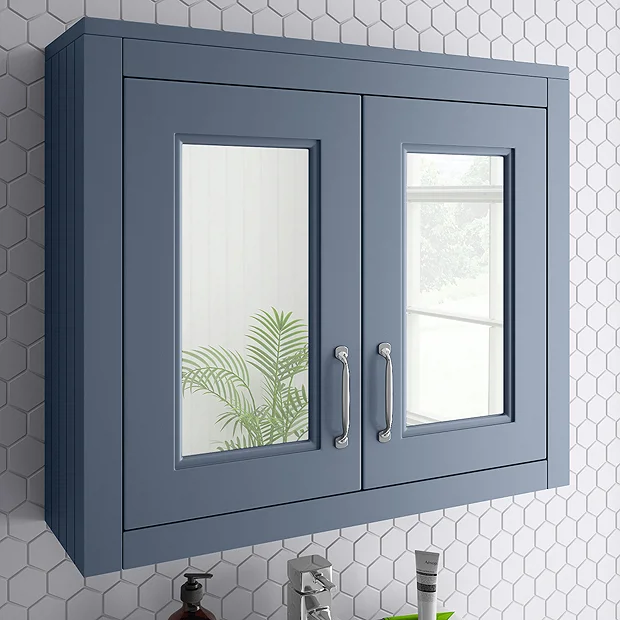 Chatsworth 690mm Blue 2-Door Mirror Cabinet 2 Chatsworth 690mm Blue 2-Door Mirror Cabinet - Image 2