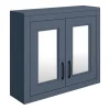 Chatsworth Blue 2-Door Mirror Cabinet - 690mm Wide With Matt Black Handles
