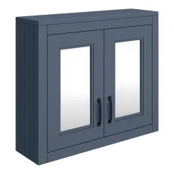 Chatsworth Blue 2-Door Mirror Cabinet - 690mm Wide With Matt Black Handles