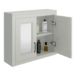 Chatsworth Grey 2-Door Mirror Cabinet - 690mm Wide With Matt Black Handles -Hudson Reed Sales mcabgrymb d1