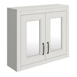 Chatsworth Grey 2-Door Mirror Cabinet - 690mm Wide With Matt Black Handles