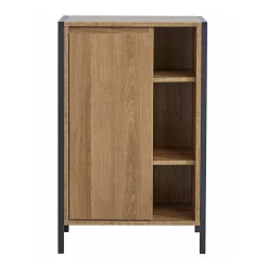 Milan Bathroom Milan Industrial Matt Black Framed Open Shelf Bathroom Storage Unit - Wood Effect -Hudson Reed Sales mil352m d1