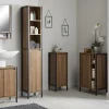 Milan Bathroom Milan Industrial Matt Black Framed 1-Door Bathroom Storage Unit - Wood Effect