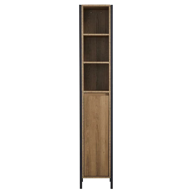Milan Bathroom Milan Industrial Matt Black Framed Tall Bathroom Storage Unit - Wood Effect 3 Milan Bathroom Milan Industrial Matt Black Framed Tall Bathroom Storage Unit - Wood Effect - Image 3