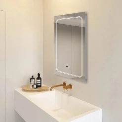 Toreno 500x700mm LED Illuminated Mirror Inc. Anti-Fog, Digital Clock & Touch Sensor -Hudson Reed Sales mir020 d4n