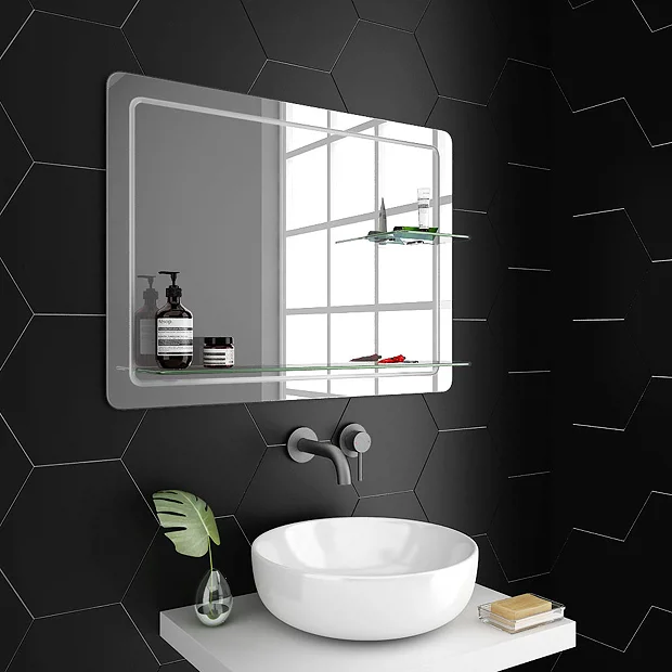 Trafalgar 800 X 600mm Rectangular Bevelled Bathroom Mirror With 2 X Glass Shelves 2 Trafalgar 800 X 600mm Rectangular Bevelled Bathroom Mirror With 2 X Glass Shelves - Image 2