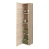 Klyn Bathroom Brooklyn Natural Oak Wall Hung Tall Storage Cabinet With Brushed Brass Handles