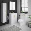 Klyn Bathroom Brooklyn Gloss White Wall Hung Tall Storage Cabinet With Brushed Brass Handles